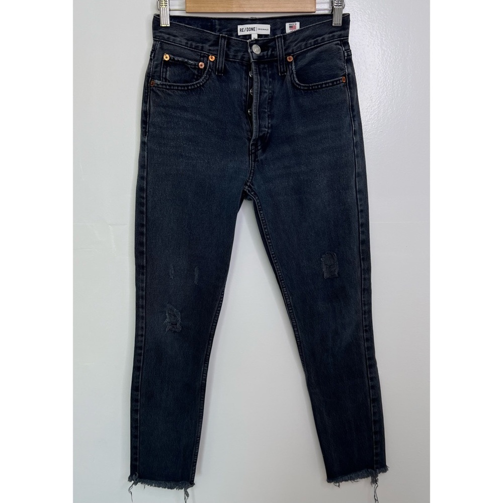 Re/Done Dark Blue / Gray Skinny Distressed Jeans